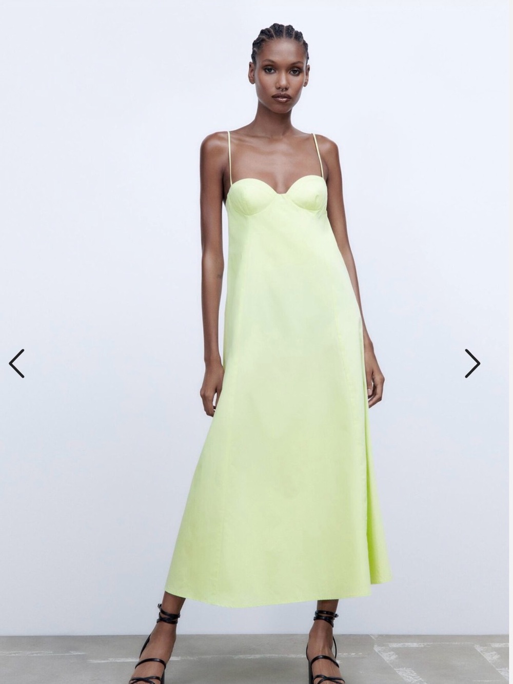 Zara Lime Slip Midi Dress with Spaghetti Straps
